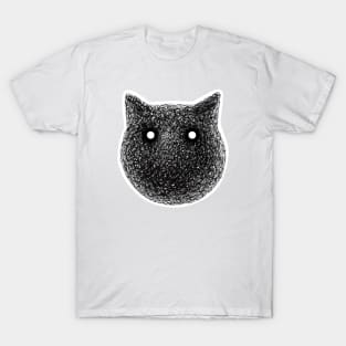 Cat Face Round Black and White Grungy and Scribble Style Hand Drawn Illustration T-Shirt